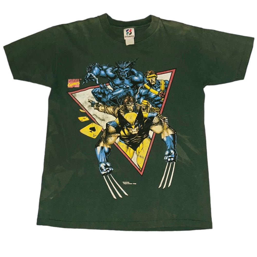 Vintage 1993 Marvel Comics Wolverine X-Men Gambit Green Tshirt Size Small